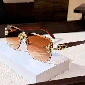 Chrome Hrt Brown Sunglasses with Gold Accents
